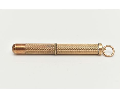 A 9CT GOLD CIGAR PEIRCER, engine turned pattern, approximate length of case 50mm, hallmarked 9ct Birmingham 1989, approximate