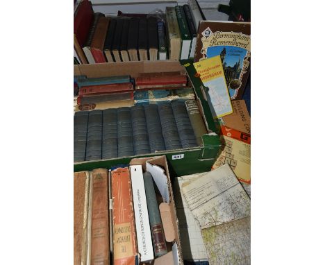 THREE BOXES OF BOOKS AND A SELECTION OF VINTAGE ORDNANCE SURVEY MAPS to include a selection of early 20th century/mid-century