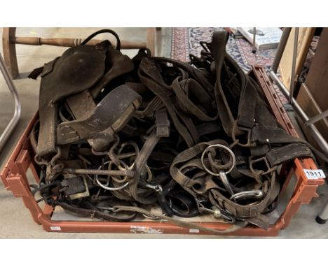 A large quantity of antique &amp; vintage horse harness, bridles &amp; blinkers