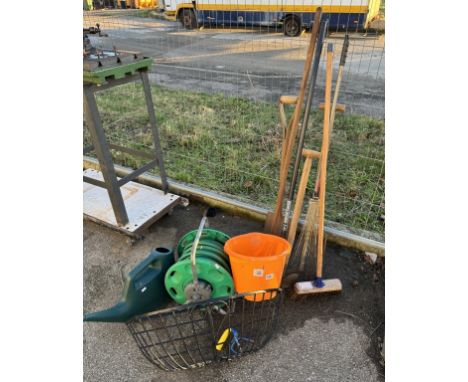 A quantity of garden tools &amp; hosepipe