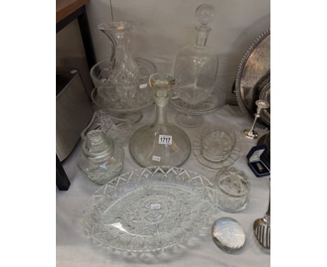 A quantity of glassware including ships, decanter &amp; cake stands etc.