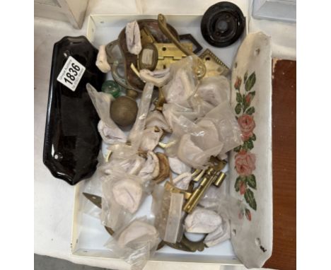 A box of vintage door furniture including finger plates