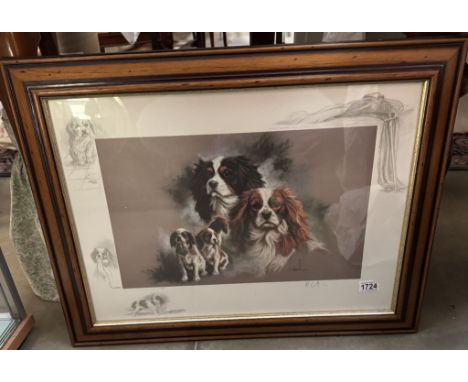 A framed limited edition 389/850 print of King Charles Spaniels