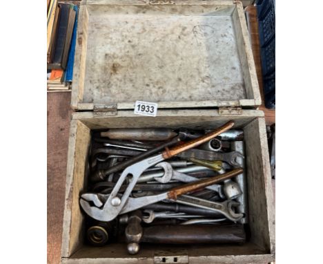 A box of hand tools including mainly spanners, Allen keys etc