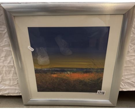A print by Paul Evans looking across dunes to the sea