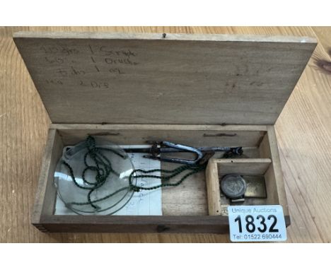 A vintage boxed gold scales with glass pans &amp; weights