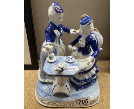 A blue &amp; white ceramic classical figurine group