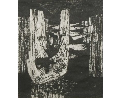 Φ Prunella Clough (1919-1999) Breakwater Signed and inscribed a/p Clough (in pencil to margin)  Lithograph, 1946  17.8 x 14.9