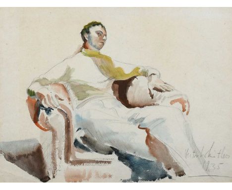 Φ Hector Whistler (1905-1978)Portrait of a man seated in an armchair, wearing a yellow scarfSigned and dated Hector Whistler/