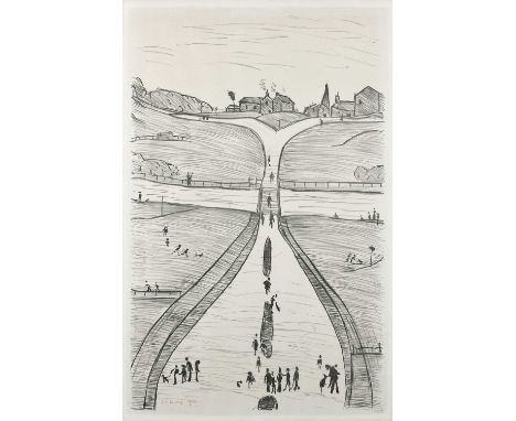 Φ Laurence Stephen Lowry RA, RBA (1887-1976)Village on a HillSigned and dated L.S.LOWRY 1966 (in red felt-tip pen, lower left