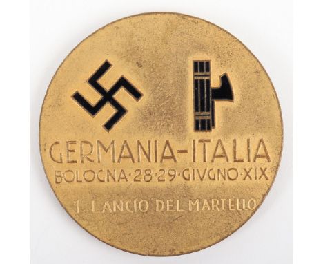 Anglo German Italian Sports Medal, fine Italian made non-portable table medal in gilt with stylised runner and face to the ob