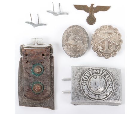 WW2 German Army Belt Buckle by RS&amp;S, aluminium example with a section of the original leather belt remaining. Maker marke