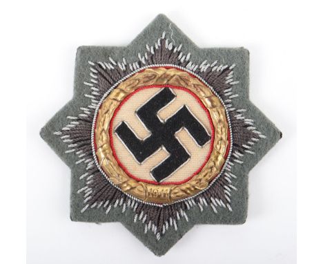 WW2 German Army / Waffen-SS German Cross (Deutsche Kreuz) in Gold, mint un-issued condition example of a green / grey cloth b