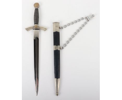 Luftwaffe 1st Pattern Dress Dagger by SMF, good example of a nickel silver fittings 1st pattern dagger with blue leather cove