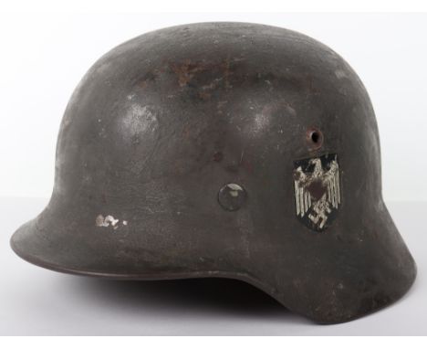 WW2 German Army M-35 Double Decal Steel Combat Helmet, good example of a model M35 steel combat helmet which retains a rough 