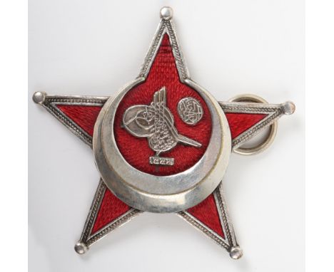 German Made Turkish Gallipoli Star, fine example of a silver and enamel breast star with a ring fitting to the reverse in pla