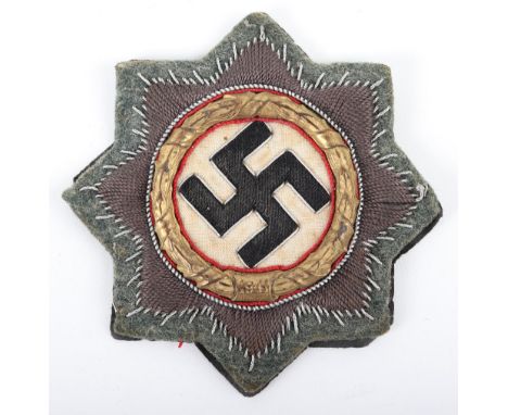 WW2 German Army / Waffen-SS German Cross (Deutsche Kreuz) in Gold, fine example of a green / grey cloth backed German cross w