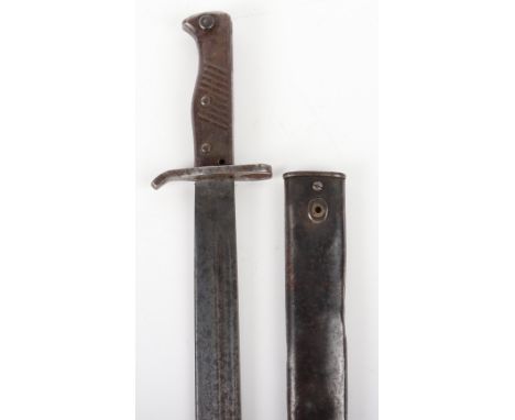 Scarce WW1 German Model S-05/16 Ersatz Butcher Bayonet, in steel metal scabbard and steel grip. Blade stamped on back with sm