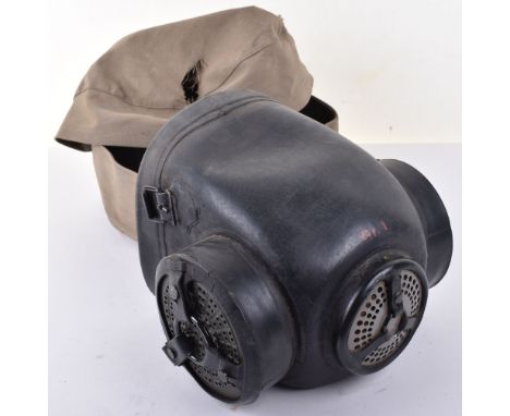 WW2 German Army Horses Gas Mask, large black rubber face mask with red stencilled issue stamps to the side. Complete with the