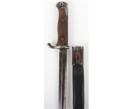 Imperial German Model S-98 nA Jager Battalion Marked Bayonet, scarce example of a Issued 2nd type with two-piece wood grips, 