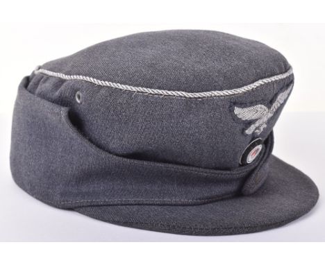 Rare Luftwaffe Officers M-43 Field Cap, superb and rare example of a single button front M-43 field cap in Luftwaffe blue gre