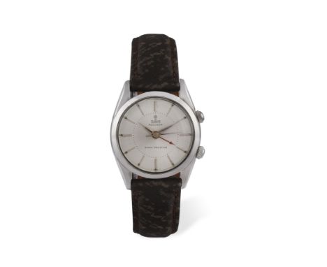A STAINLESS STEEL MANUAL WIND WRISTWATCH 'ADVISOR' WITH ALARM CLOCK, BY TUDOR, CIRCA 196017-jewel 1475-Cal manual wind moveme