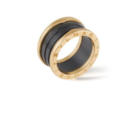 A GOLD AND CERAMIC 'B.ZERO 1' RING, BY BULGARIThe polished band signed 'Bvlgari' on both rims, centring a black ceramic spira