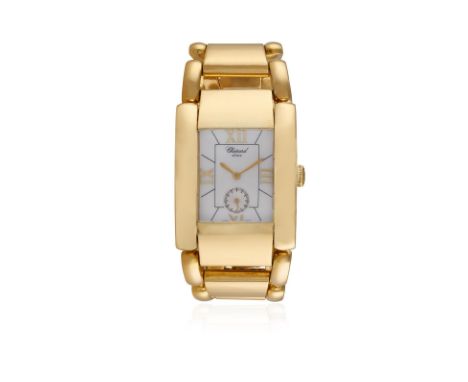 AN 18K GOLD AND MOTHER-OF-PEARL 'LA STRADA' BRACELET WATCH, BY CHOPARDJewelled ETA quartz movement, rectangular mother-of-pea