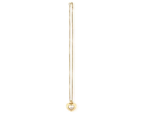 A 'HAPPY DIAMOND' PENDANT ON CHAIN, BY CHOPARDThe heart-shaped pendant with glazed compartment revealing five collet-set 'flo
