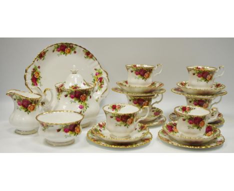A Royal Albert Old Country Roses tea service for six including teapot, cups and saucers etc