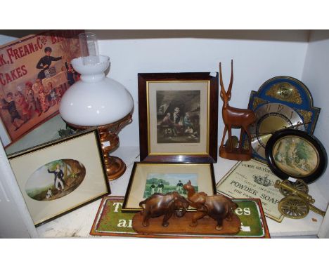 A 19th century George Morland print in period walnut frame; other sporting prints; reproduction advertisement plaques includi