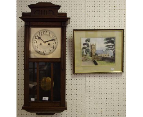 An early 20th century oak wall clock etc.