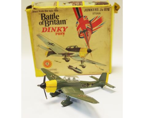 Dinky 721 "Battle of Britain" Junkers Stuka - drab green, yellow with decals applied with bomb, instruction leaflet, pictoria