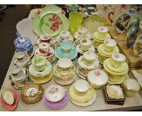 Decorative teawares including a Shelley Oleander stock pattern tea cup &amp; saucer; others including Royal Grafton, Elizabet