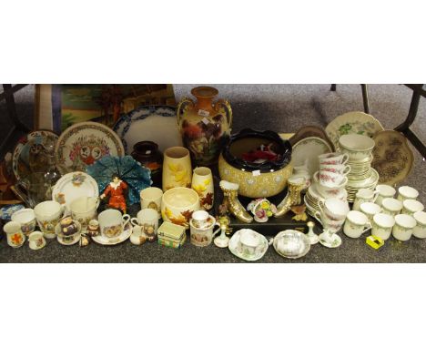 Ceramics &amp; Glass - Beswick wren model; tea wares; decorative plates; commemorative ware mugs; vases; etc qty 