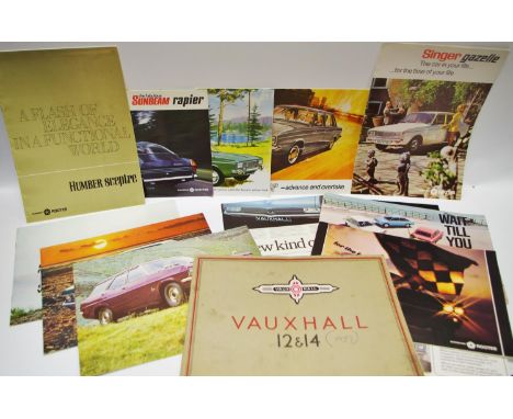 Motoring literature - a Vauxhall 12 &amp; 14 brochure, 1937; Singer Vogue Estate leaflet'; Humber Sceptre brochure; Singer Ga