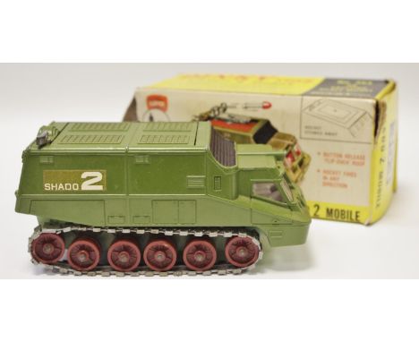 Dinky 353 "UFO" Shado 2 Mobile - green, harder to find white interior, large brown plastic rollers with grey rubber tracks - 