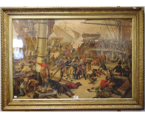After Paul Léon Jazet (French, 1848-1918) 'The Death of Lord Nelson' large coloured print, decorative gilt frame 