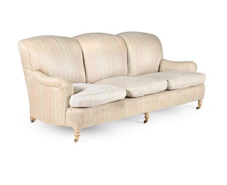 A THREE SEAT SOFA IN THE MANNER OF GEORGE SMITH,MODERNupholstered in pale green and natural striped woven fabric209cm wide, 8