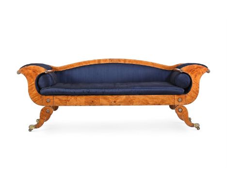 A BIRCH SOFA IN BIEDERMEIER STYLE20TH CENTURYupholstered in navy raw silk85cm high, 228cm wide, 65cm deep  