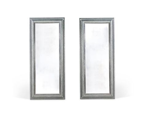 A PAIR OF SILVER AND GREEN SCALE MOULDED MIRRORSBY ANOUSKA HEMPEL262cm high, 112cm wide, 9cm deep     