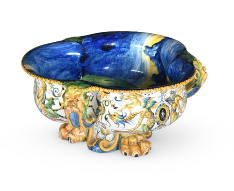 A ULLISSE CANATAGALLI MAIOLICA TREFOIL BOWL IN URBINO STYLELATE 19TH CENTURYThe well decorated with Salacia/amphitrite and do