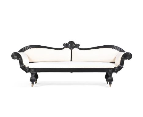 Y&nbspAN ANGLO-INDIAN EBONY SOFA MID 19TH CENTURY upholstered in calico   92cm high, 232cm wide, 71cm deep   Condition Report