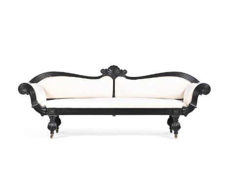 Y&nbspAN ANGLO-INDIAN EBONY SOFA MID 19TH CENTURY upholstered in calico   92cm high, 232cm wide, 71cm deep   Condition Report