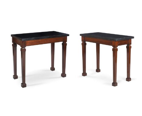 A PAIR OF MAHOGANY AND SLATE TOPPED CONSOLE TABLES BY ANOUSKA HEMPEL 85cm high, 94cm wide, 48.5cm deep   Condition Report:  O