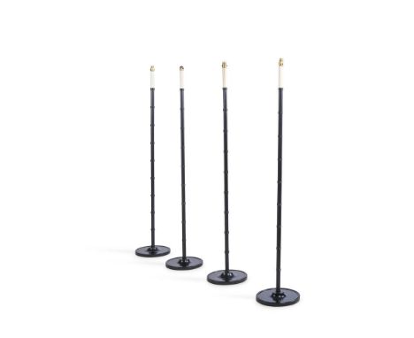 FOUR TURNED AND EBONISED WOOD 'YARD STICK' STANDARD LAMPS BY ANOUSKA HEMPEL With ring turned columns  157cm high to the top o