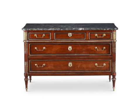 A LOUIS PHILIPPE MAHOGANY, GILT METAL AND MARBLE TOPPED COMMODE CIRCA 1840 88cm high, 128cm wide, 62cm deep    Condition Repo