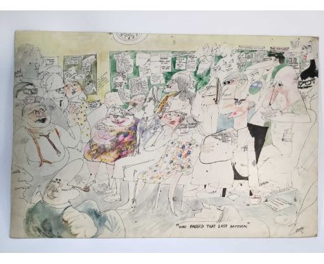 Richard Drew, known as Zacron (British, 1943-2012), mixed media - 'Who passed that last motion', signed and dated '76, 50 x 7