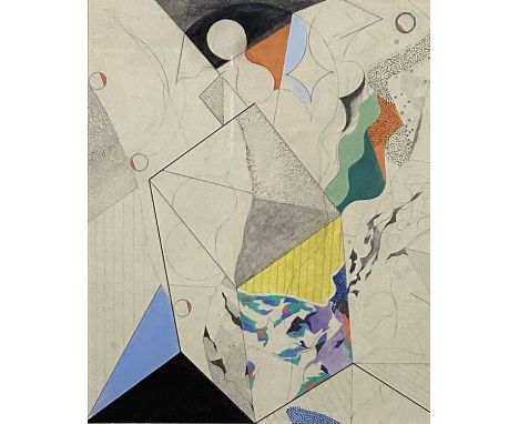Richard Inman (Richard Drew, known as Zacron (British, 1943-2012) mixed media 'Geophysical Entity', signed inscribed and date
