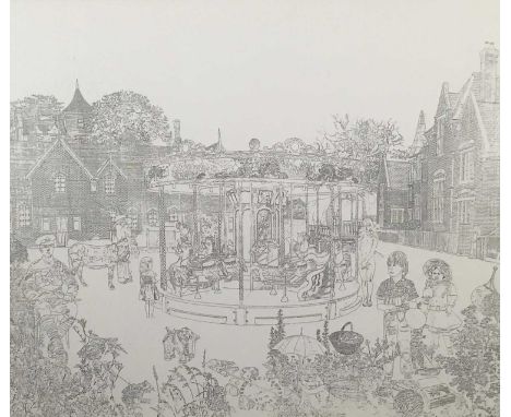Richard Drew, known as Zacron (British, 1943-2012) archival print - A place in time: Cartoon for oil on panel, signed and tit